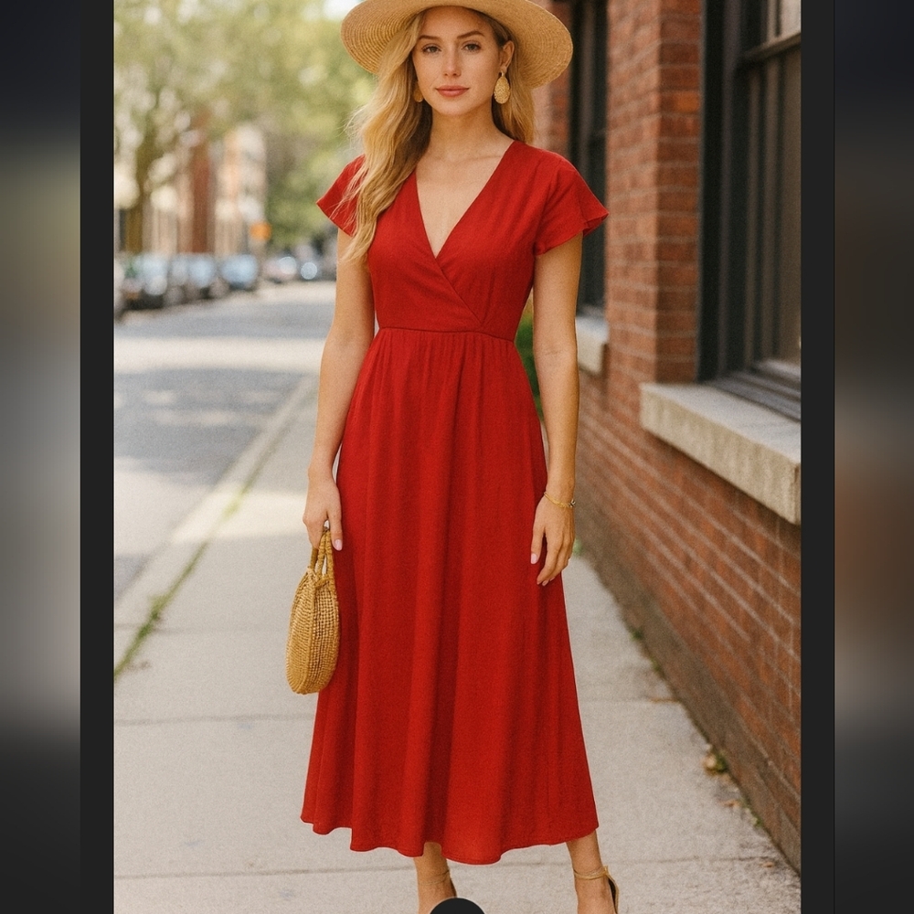 Lulu's Red Faux Wrap Maxi Dress